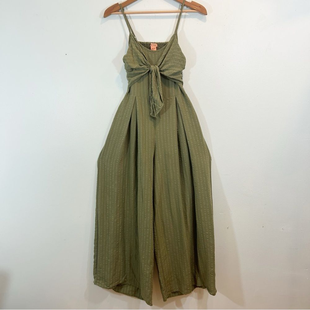 Flying Tomato Olive Green Jumpsuit with Tie-Front Medium Boho Vacation